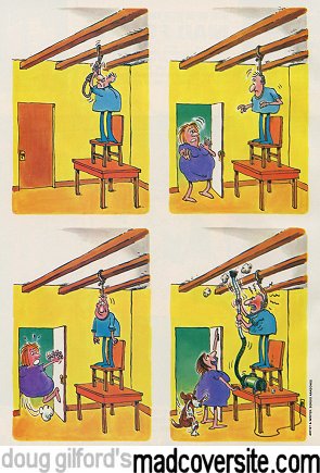 MAD #229 back cover — Hanging Suicide Vacuum Delay by Sergio Aragones