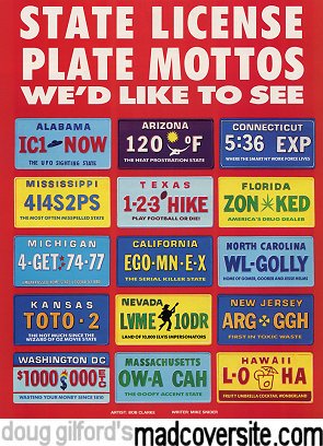 MAD #281 back cover — State License Plate Mottos We'd Like to See